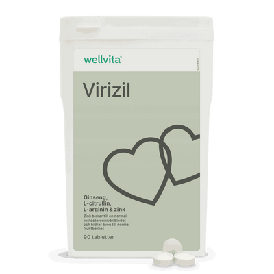 Virizil kosttillskott för män, 90 tabletter med ginseng, L-citrullin, L-arginin och zink, främjar energi och vitalitet.