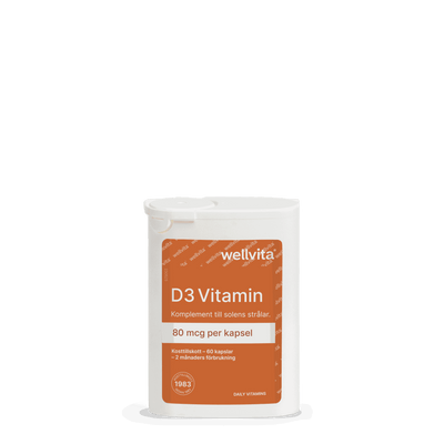 Wellvita D3 Vitamin kosttillskott med 80 mcg per kapsel för benstomme och immunförsvar