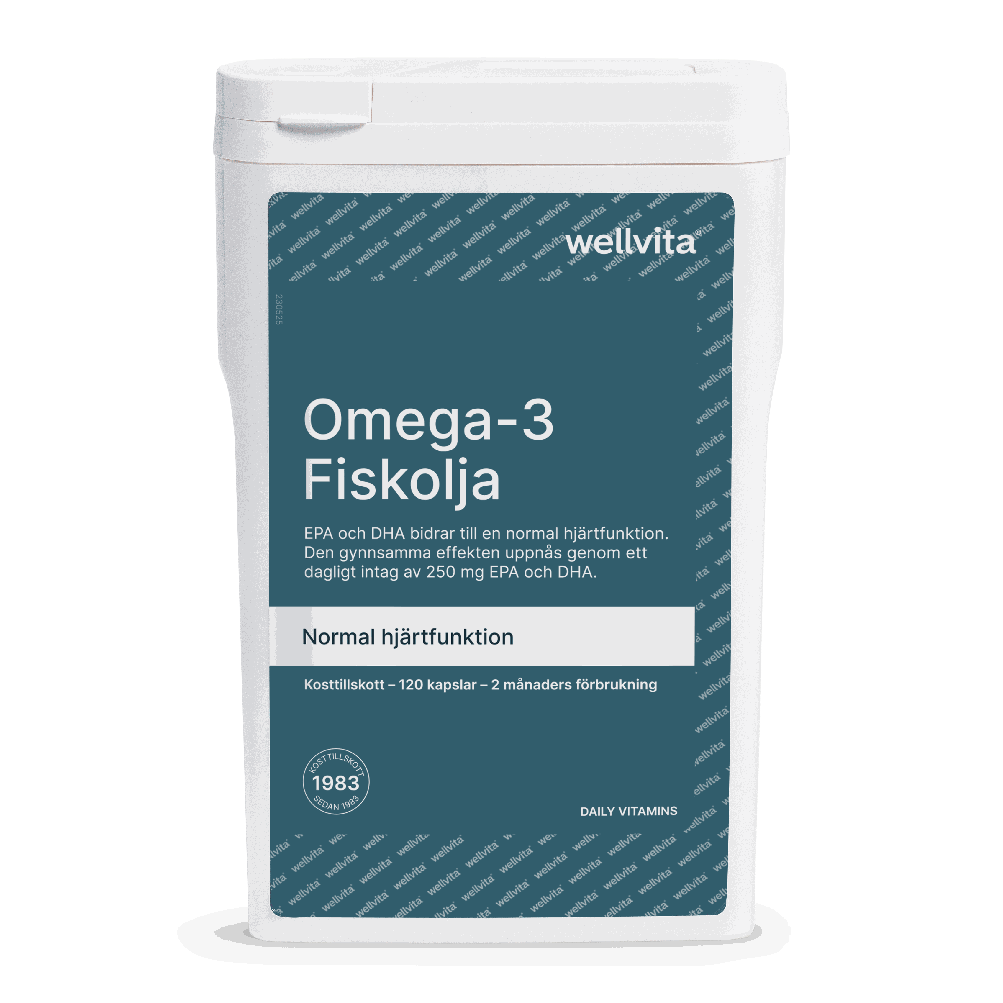 Wellvita Omega-3 fiskolja med EPA och DHA för normal hjärtfunktion, 120 kapslar kosttillskott
