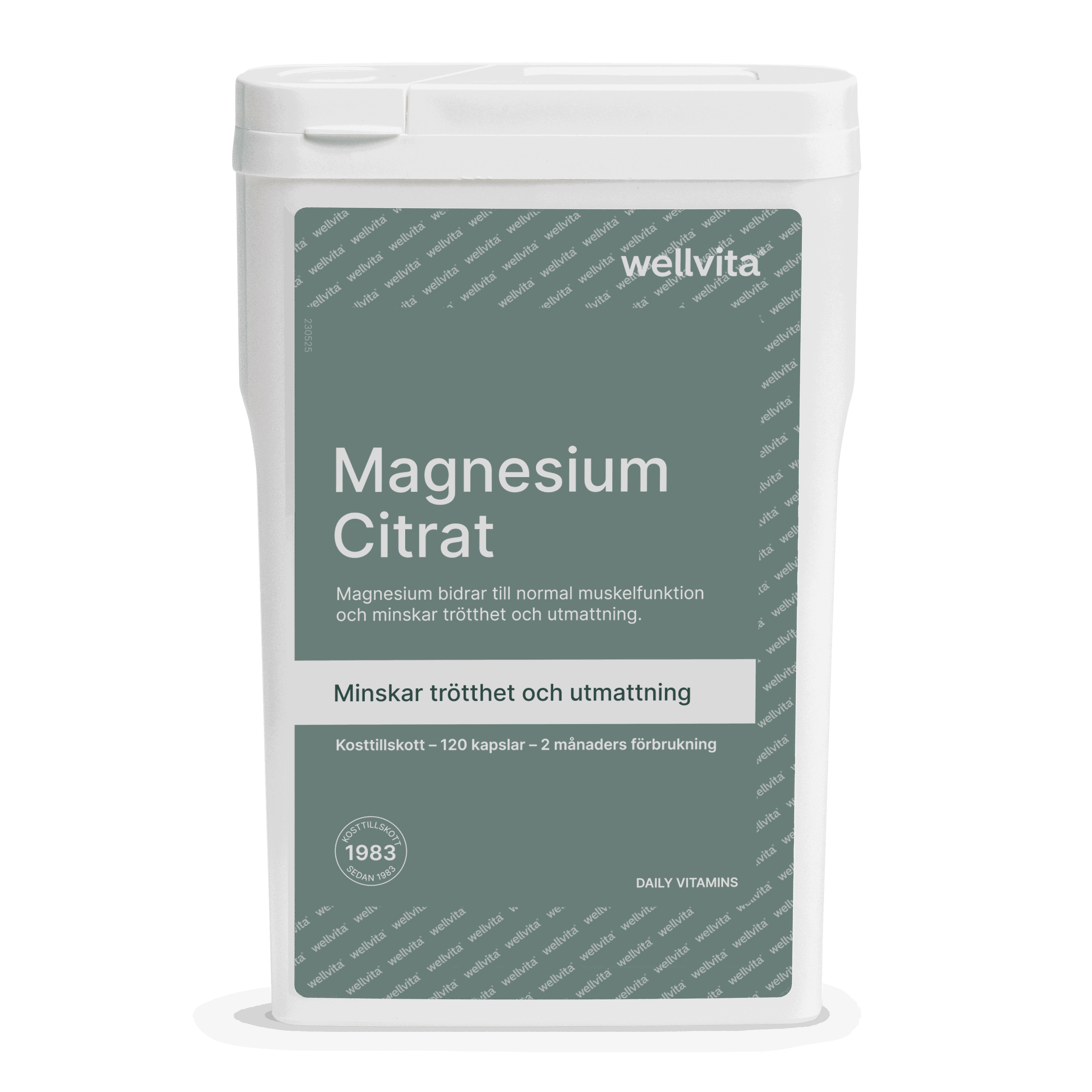wellvita Magnesium Citrat kosttillskott för muskelfunktion och minskad trötthet i förpackning med 120 kapslar