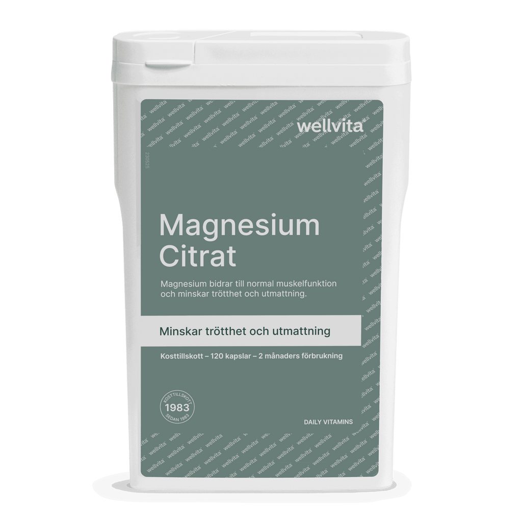 wellvita Magnesium Citrat kosttillskott för muskelfunktion och minskad trötthet i förpackning med 120 kapslar