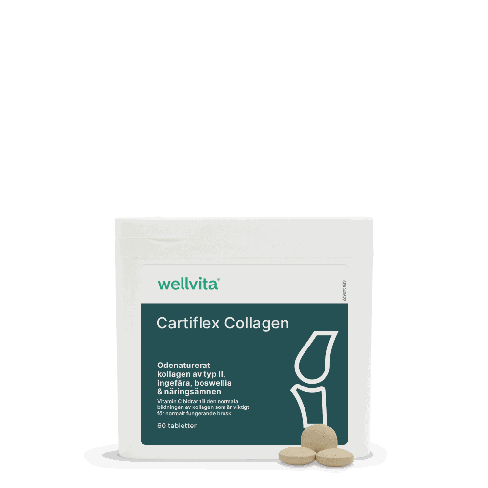 Cartiflex Collagen kosttillskott med D- och C-vitamin, kollagen, boswellia och ingefära, 60 tabletter.