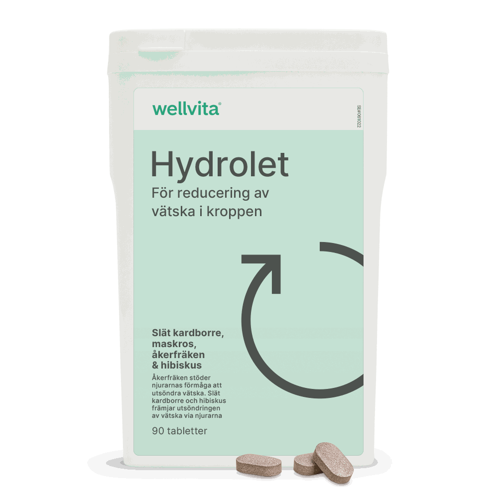 Kosttillskott Hydrolet, 90 tabletter, stödjer njurarnas vätskeförmåga med åkerfräken, maskros och hibiskus.