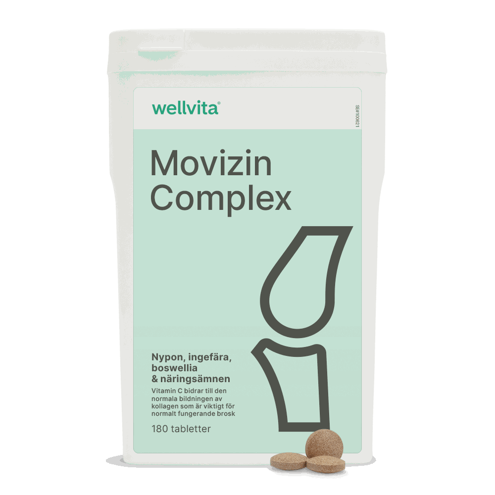 Movizin Complex kosttillskott, 180 tabletter för leder och muskler, med D-vitamin, C-vitamin, ingefära, boswellia och nypon.