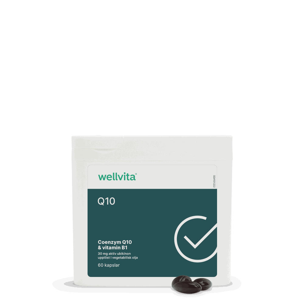 Wellvita Coenzym Q10, kosttillskott, 60 kapslar i förpackning.