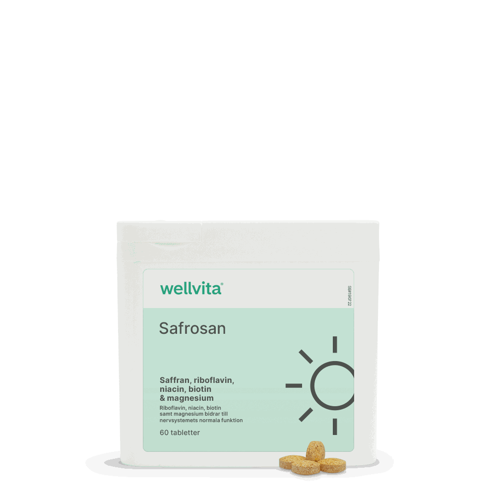 Safrosan kosttillskott med saffran, riboflavin, niacin, magnesium och biotin, 60 tabletter.